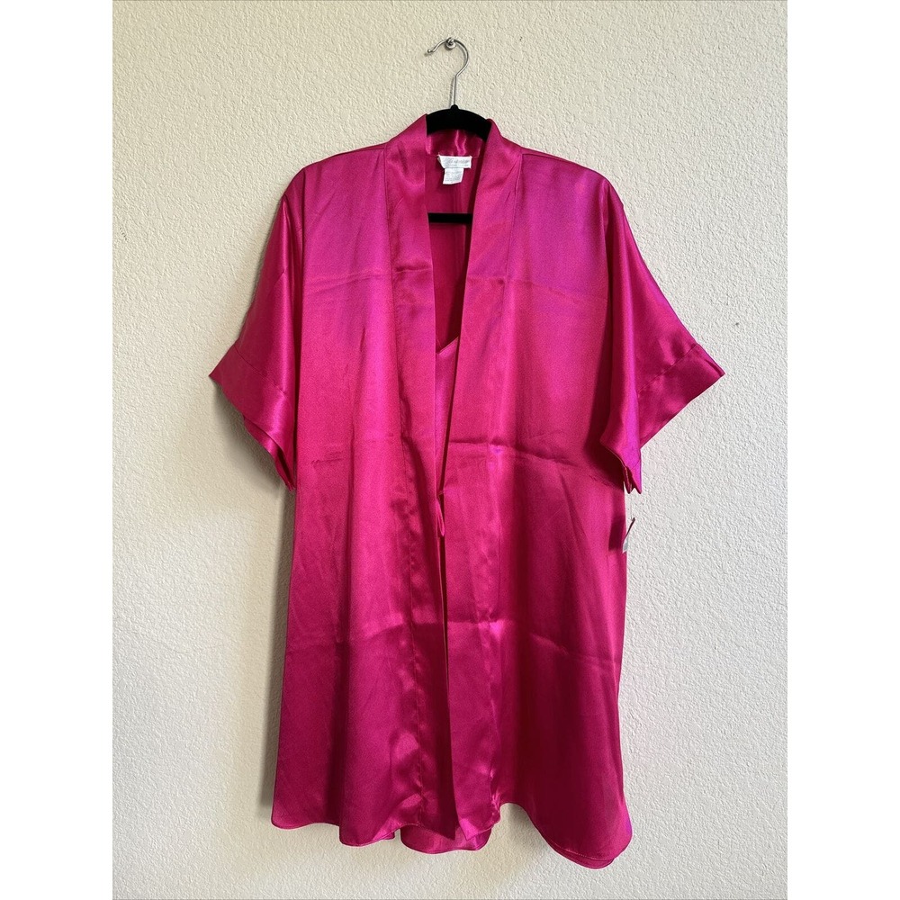 Vtg Morgan Taylor Fantasies Satin Magenta Lingerie Dress Nightgown +‎ Robe M/L